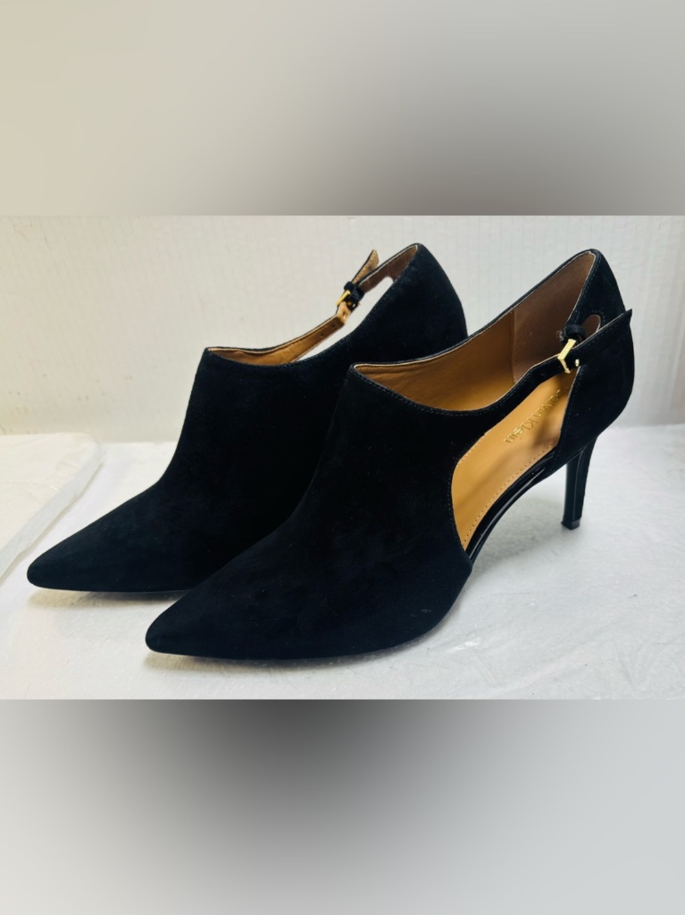 Calvin Klein Black Suede Pointed Slingback Booties